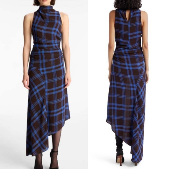 NWT A.L.C. Iggy Plaid Draped High-Neck Assymetrical Dress - Picture 3 of 12